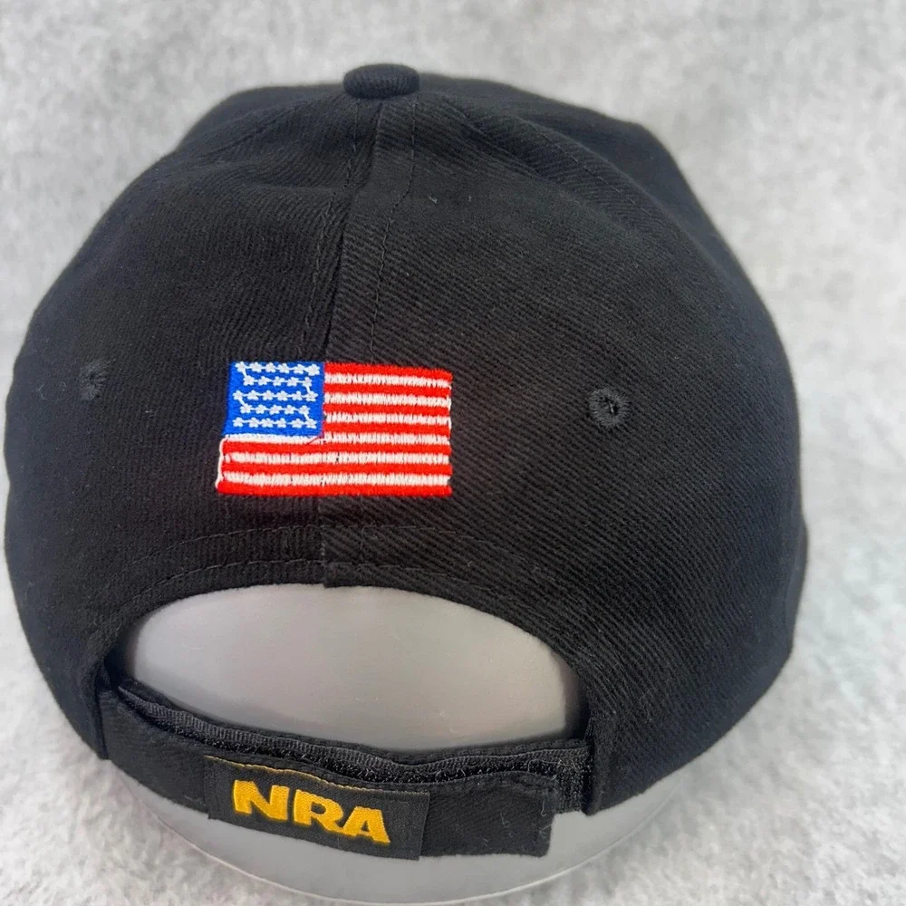 NRA Embroidered Mens Black NRA Baseball Hat American Flag Hook Loop OSFM